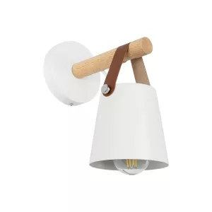 AMY  Μοντέρνο Επιτοίχιο Φωτιστικό Απλίκα Μονόφωτο 1 x E27 IP20 Λευκό Μέταλλο, Μπεζ Ξύλο με Πορτοκαλί Δέρμα - Μ19 x Π13 x Y14cm