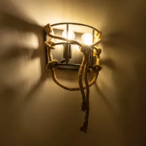 BARBOSA Vintage Επιτοίχιο Φωτιστικό Απλίκα Δίφωτο 2 x E27 IP20 Μαύρο Μέταλλο με Μπεζ Σχοινί Μ12 x Π19 x Υ28cm BARBOSA Vintage Επιτοίχιο Φωτιστικό Απλίκα Δίφωτο 2 x E27 IP20 Μαύρο Μέταλλο με Μπεζ Σχοινί Μ12 x Π19 x Υ28cm