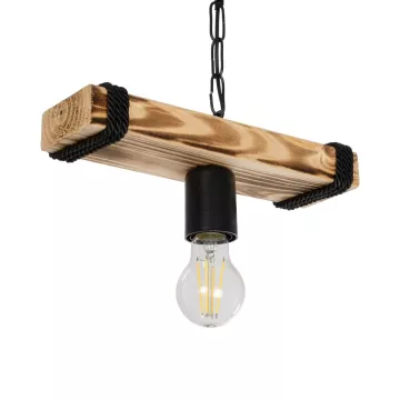 GLISTER  Vintage Κρεμαστό Φωτιστικό Ράγα Μονόφωτο 1 x E27 IP20 Μπεζ Ξύλο με Μαύρο Σχοινί - Μ30 x Π10 x Υ60cm