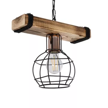 STARLO  Vintage Κρεμαστό Φωτιστικό Ράγα Μονόφωτο 1 x E27 IP20 Μπεζ Ξύλο με Μαύρο Μέταλλο - Μ30 x Π15 x Υ60cm