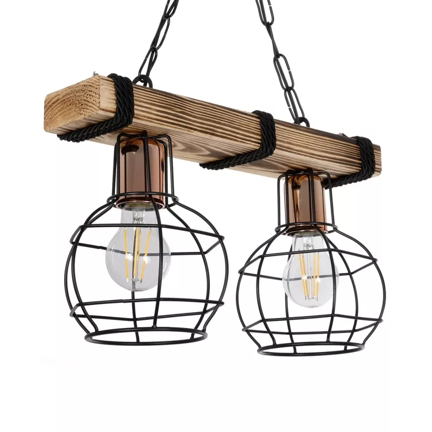 STARLO  Vintage Κρεμαστό Φωτιστικό Ράγα Δίφωτο 2 x E27 IP20 Μπεζ Ξύλο με Μαύρο Μέταλλο - Μ40 x Π15x Υ65cm