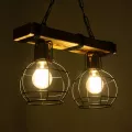 STARLO  Vintage Κρεμαστό Φωτιστικό Ράγα Δίφωτο 2 x E27 IP20 Μπεζ Ξύλο με Μαύρο Μέταλλο - Μ40 x Π15x Υ65cm