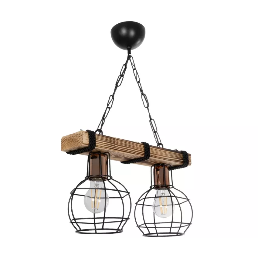 STARLO  Vintage Κρεμαστό Φωτιστικό Ράγα Δίφωτο 2 x E27 IP20 Μπεζ Ξύλο με Μαύρο Μέταλλο - Μ40 x Π15x Υ65cm