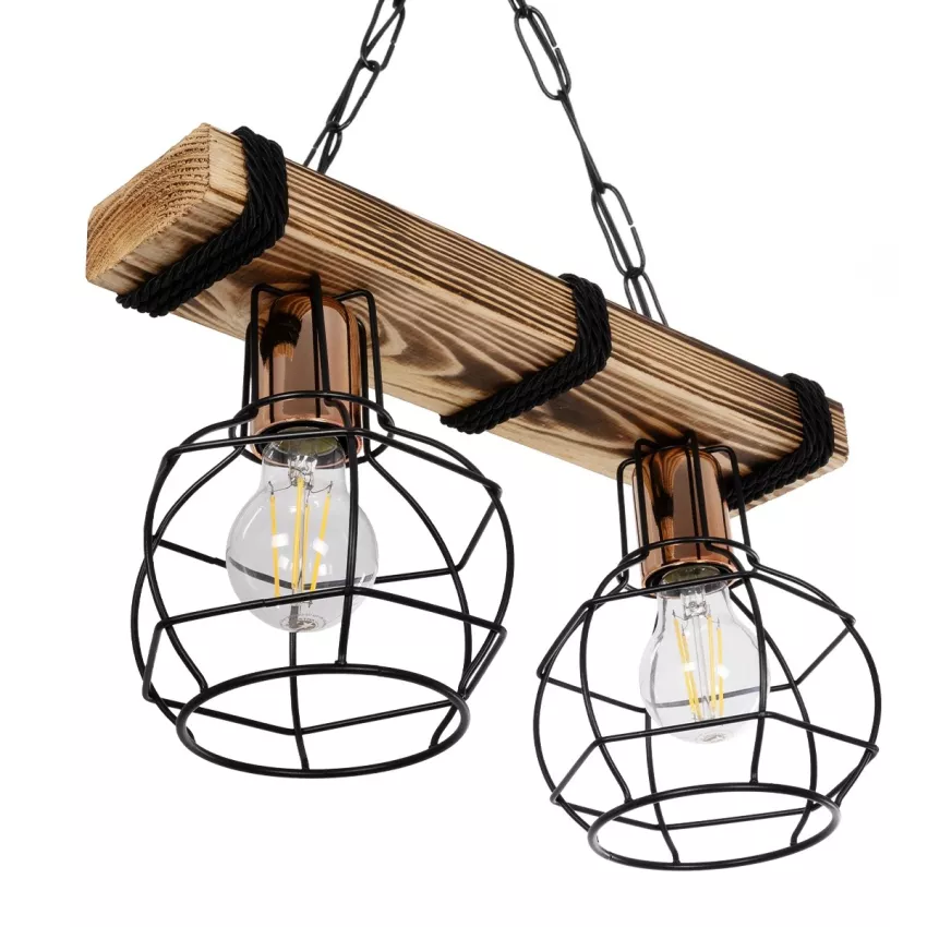 STARLO  Vintage Κρεμαστό Φωτιστικό Ράγα Δίφωτο 2 x E27 IP20 Μπεζ Ξύλο με Μαύρο Μέταλλο - Μ40 x Π15x Υ65cm