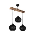 LUMA  Vintage Κρεμαστό Φωτιστικό Ράγα Τρίφωτο 3 x E27 IP20 Μπεζ Ξύλο με Μαύρο Σχοινί - Μ50 x Π20 x Υ63cm