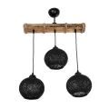 LUMA  Vintage Κρεμαστό Φωτιστικό Ράγα Τρίφωτο 3 x E27 IP20 Μπεζ Ξύλο με Μαύρο Σχοινί - Μ50 x Π20 x Υ63cm