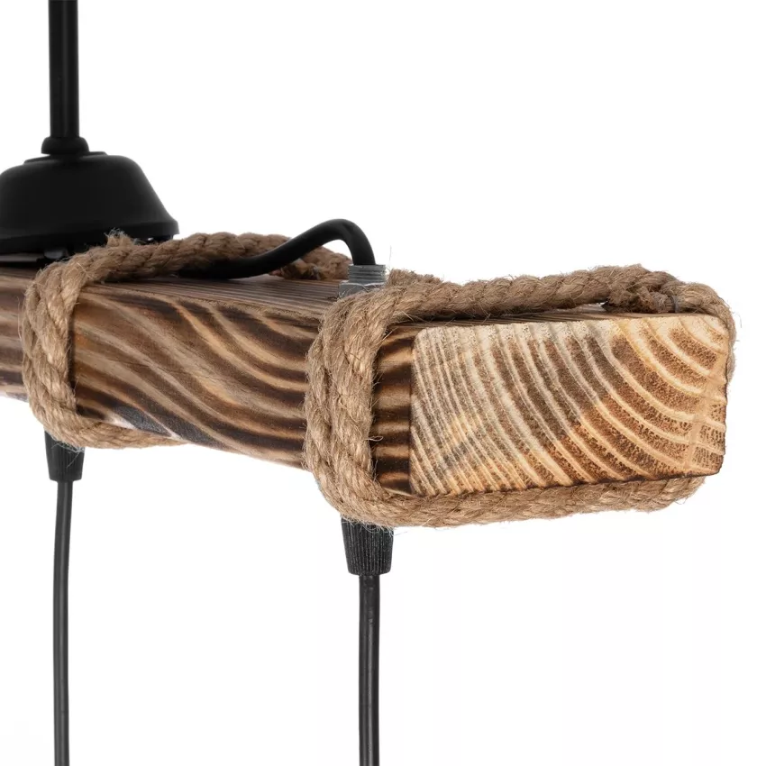 LUMA  Vintage Κρεμαστό Φωτιστικό Ράγα Τρίφωτο 3 x E27 IP20 Μπεζ Ξύλο με Μαύρο Σχοινί - Μ50 x Π20 x Υ63cm