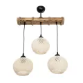 LUMA  Vintage Κρεμαστό Φωτιστικό Ράγα Τρίφωτο 3 x E27 IP20 Μπεζ Ξύλο με Μπεζ Σχοινί - Μ50 x Π20 x Υ63cm