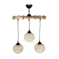 LUMA  Vintage Κρεμαστό Φωτιστικό Ράγα Τρίφωτο 3 x E27 IP20 Μπεζ Ξύλο με Μπεζ Σχοινί - Μ50 x Π20 x Υ63cm
