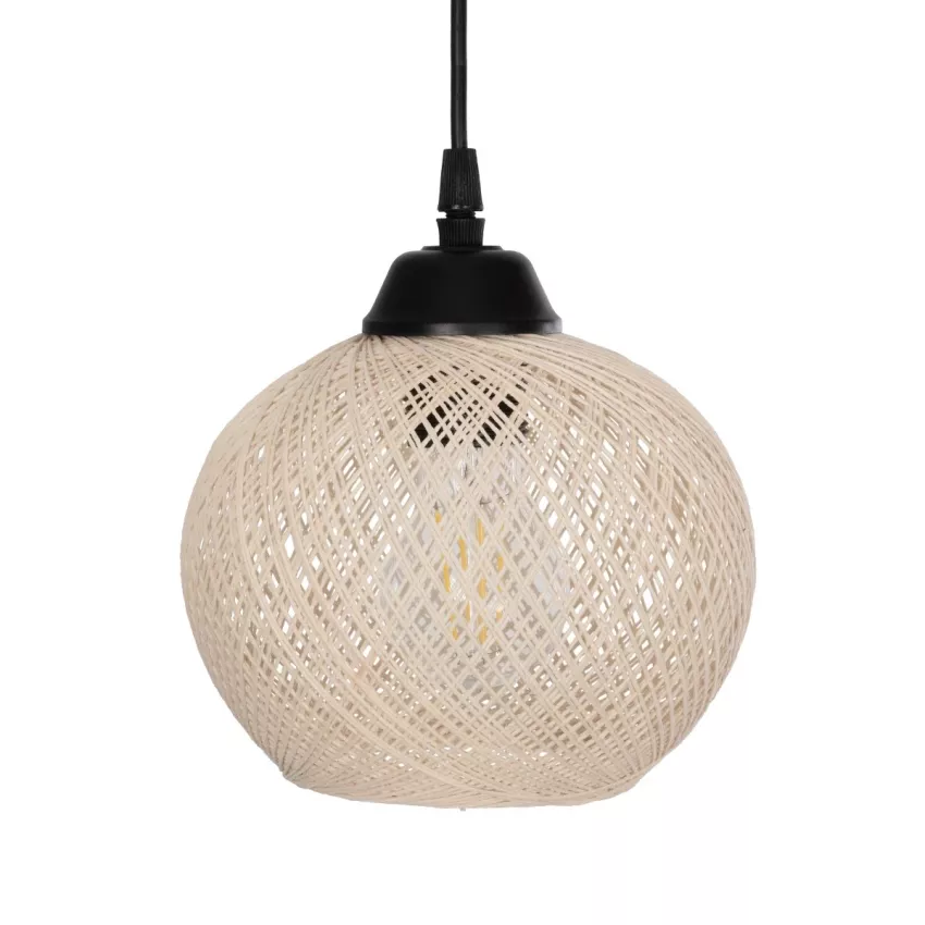 LUMA  Vintage Κρεμαστό Φωτιστικό Ράγα Τρίφωτο 3 x E27 IP20 Μπεζ Ξύλο με Μπεζ Σχοινί - Μ50 x Π20 x Υ63cm