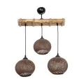 LUMA  Vintage Κρεμαστό Φωτιστικό Ράγα Τρίφωτο 3 x E27 IP20 Μπεζ Ξύλο με Καφέ Σχοινί - Μ50 x Π20 x Υ63cm
