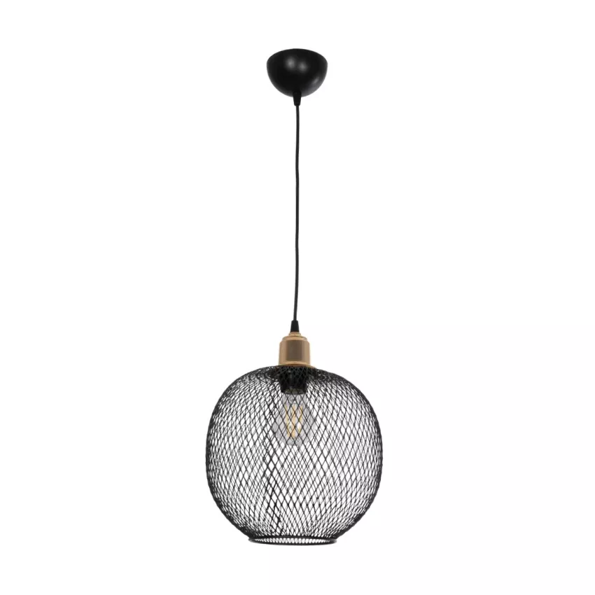 GLOBOSTAR® WIRE  Μοντέρνο Κρεμαστό Φωτιστικό Οροφής με Ντουί 1 x E27 AC 220-240V IP20 - Μαύρο & Χρυσό - Μ25 x Π25 x Υ32cm