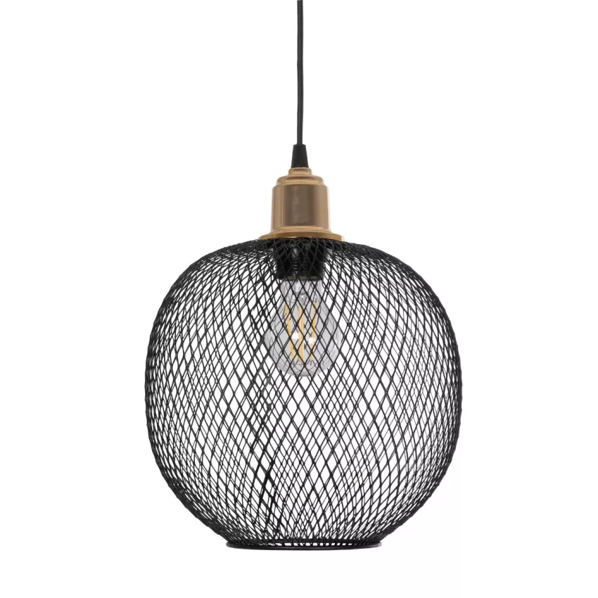 GLOBOSTAR® WIRE  Μοντέρνο Κρεμαστό Φωτιστικό Οροφής με Ντουί 1 x E27 AC 220-240V IP20 - Μαύρο & Χρυσό - Μ25 x Π25 x Υ32cm