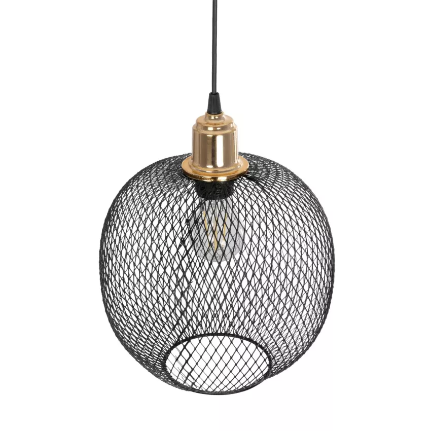GLOBOSTAR® WIRE  Μοντέρνο Κρεμαστό Φωτιστικό Οροφής με Ντουί 1 x E27 AC 220-240V IP20 - Μαύρο & Χρυσό - Μ25 x Π25 x Υ32cm