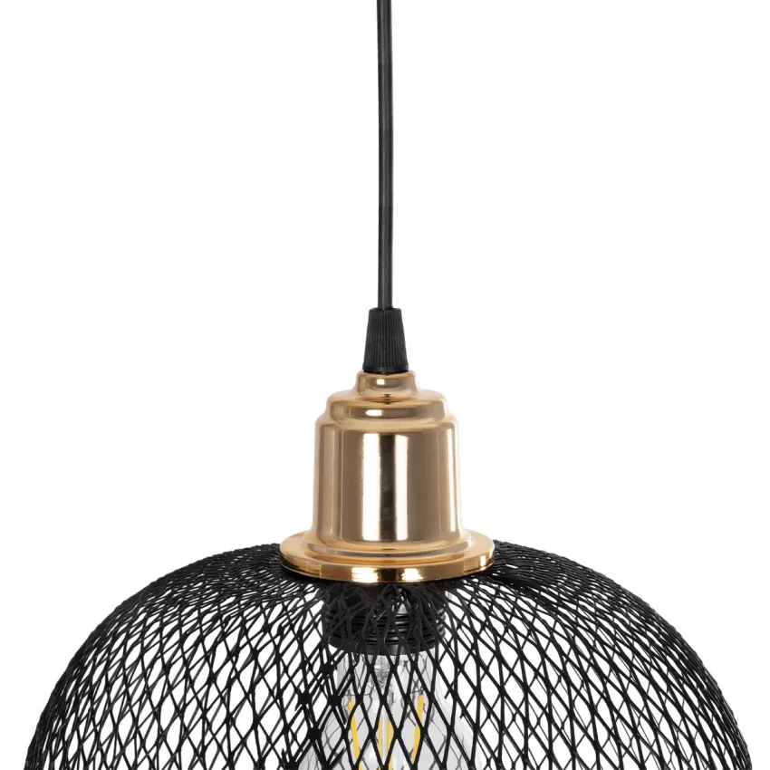 GLOBOSTAR® WIRE  Μοντέρνο Κρεμαστό Φωτιστικό Οροφής με Ντουί 1 x E27 AC 220-240V IP20 - Μαύρο & Χρυσό - Μ25 x Π25 x Υ32cm