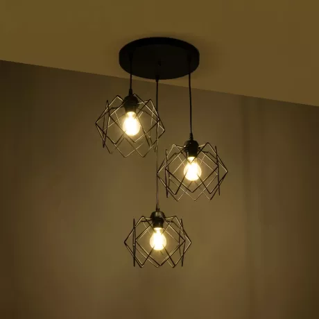GLOBOSTAR® DAZLA  Vintage Κρεμαστό Φωτιστικό Οροφής με Ντουί 3 x E27 AC 220-240V IP20 - Μαύρο - Μ47 x Π47 x Υ60cm