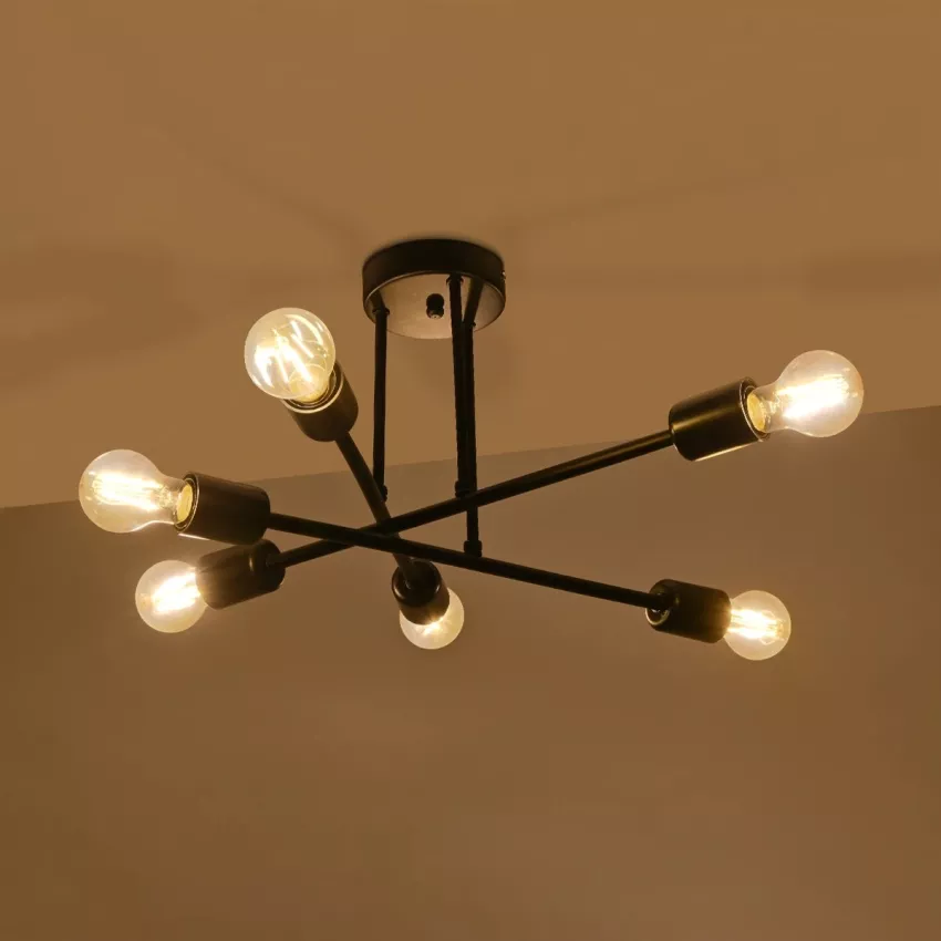 GLOBOSTAR® LAMIRA  Μοντέρνο Φωτιστικό Οροφής με Ντουί 6 x E27 AC 220-240V IP20 - Μαύρο - Μ51 x Π51 x Υ7cm
