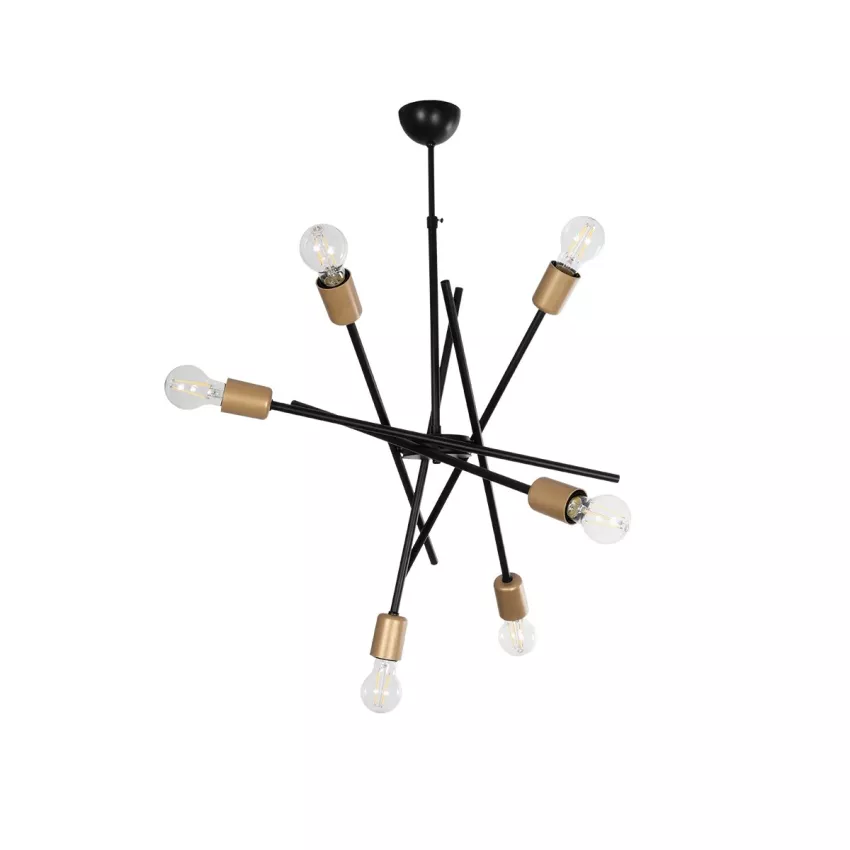SUNFY  Μοντέρνο Φωτιστικό Οροφής Πλέγμα Πολύφωτο 6 x E27 IP20 Μαύρο με Μπρονζέ Μέταλλο - Μ60 x Π70 x Υ60cm