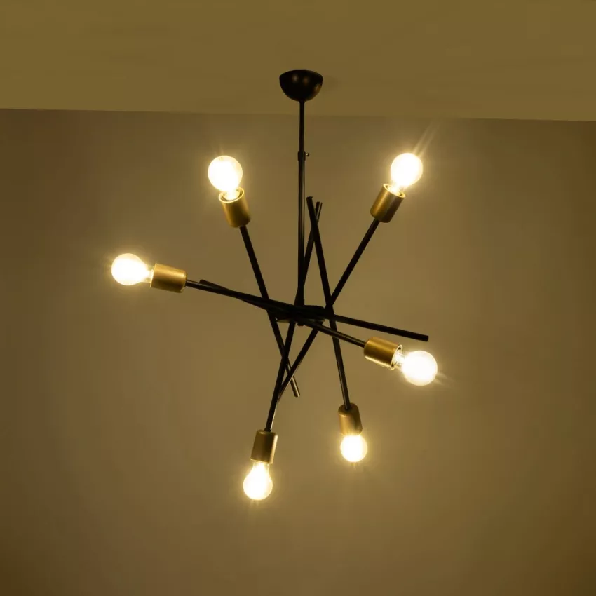 SUNFY  Μοντέρνο Φωτιστικό Οροφής Πλέγμα Πολύφωτο 6 x E27 IP20 Μαύρο με Μπρονζέ Μέταλλο - Μ60 x Π70 x Υ60cm