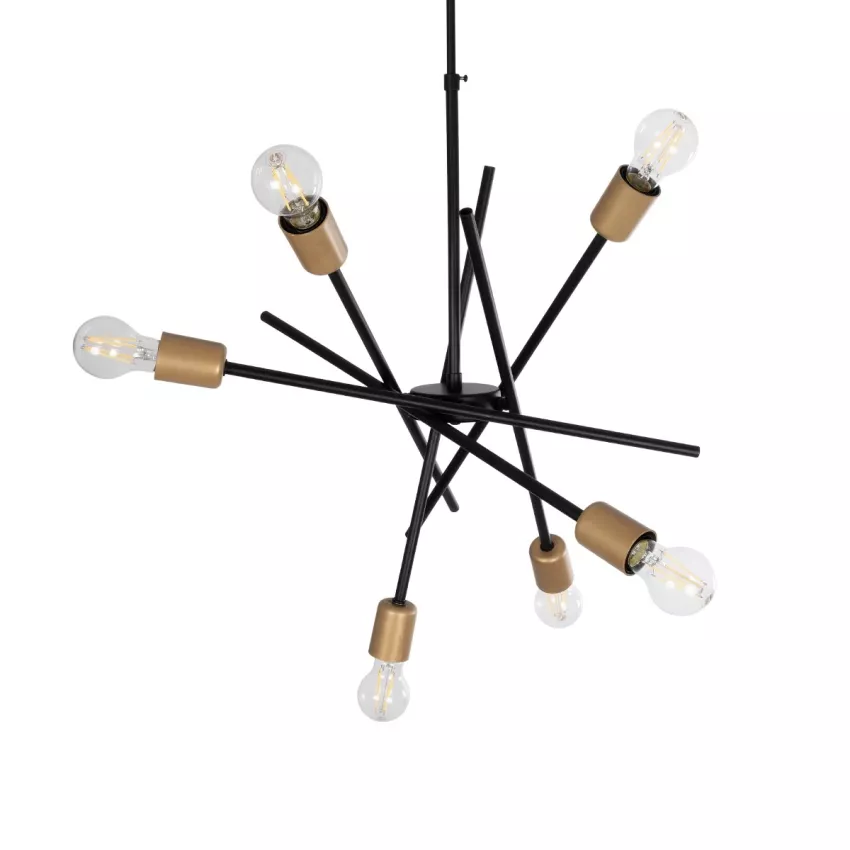 SUNFY  Μοντέρνο Φωτιστικό Οροφής Πλέγμα Πολύφωτο 6 x E27 IP20 Μαύρο με Μπρονζέ Μέταλλο - Μ60 x Π70 x Υ60cm