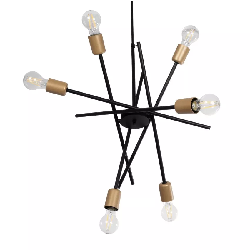 SUNFY  Μοντέρνο Φωτιστικό Οροφής Πλέγμα Πολύφωτο 6 x E27 IP20 Μαύρο με Μπρονζέ Μέταλλο - Μ60 x Π70 x Υ60cm