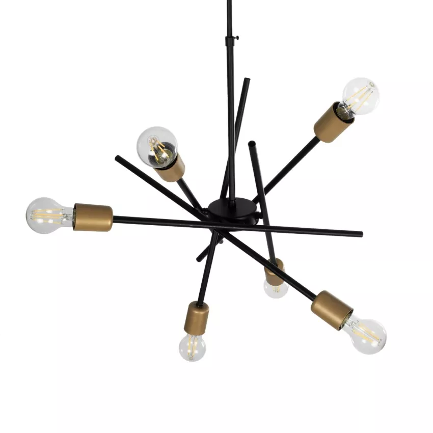 SUNFY  Μοντέρνο Φωτιστικό Οροφής Πλέγμα Πολύφωτο 6 x E27 IP20 Μαύρο με Μπρονζέ Μέταλλο - Μ60 x Π70 x Υ60cm