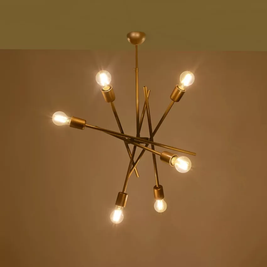 SUNFY  Μοντέρνο Κρεμαστό Φωτιστικό Πλέγμα Πολύφωτο 6 x E27 IP20 Μπρονζέ Μέταλλο - Μ60 x Π70 x Υ60cm