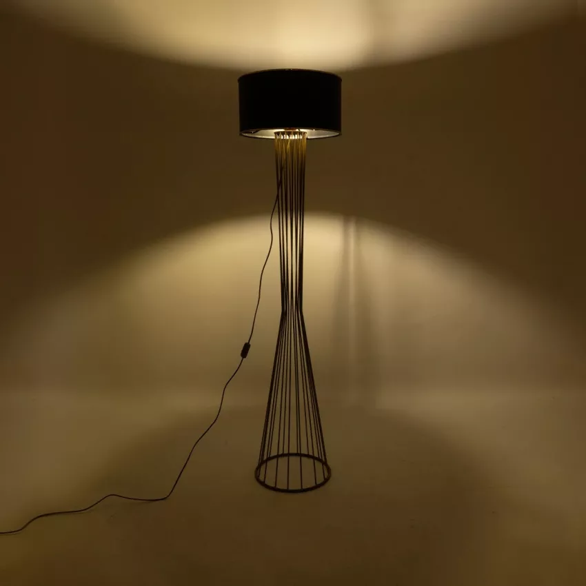 NOVA  Μοντέρνο Επιδαπέδιο Φωτιστικό 1 x E27 IP20 Χρυσό Μεταλλό με Μαύρο Ύφασμα - Μ38 x Π38 x Υ155cm