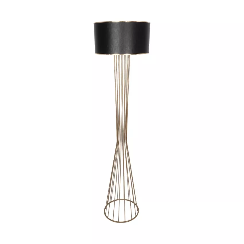 NOVA  Μοντέρνο Επιδαπέδιο Φωτιστικό 1 x E27 IP20 Χρυσό Μεταλλό με Μαύρο Ύφασμα - Μ38 x Π38 x Υ155cm