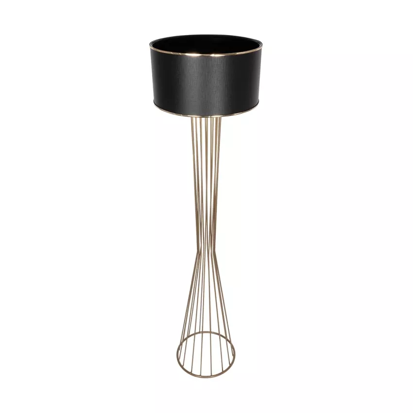 NOVA  Μοντέρνο Επιδαπέδιο Φωτιστικό 1 x E27 IP20 Χρυσό Μεταλλό με Μαύρο Ύφασμα - Μ38 x Π38 x Υ155cm