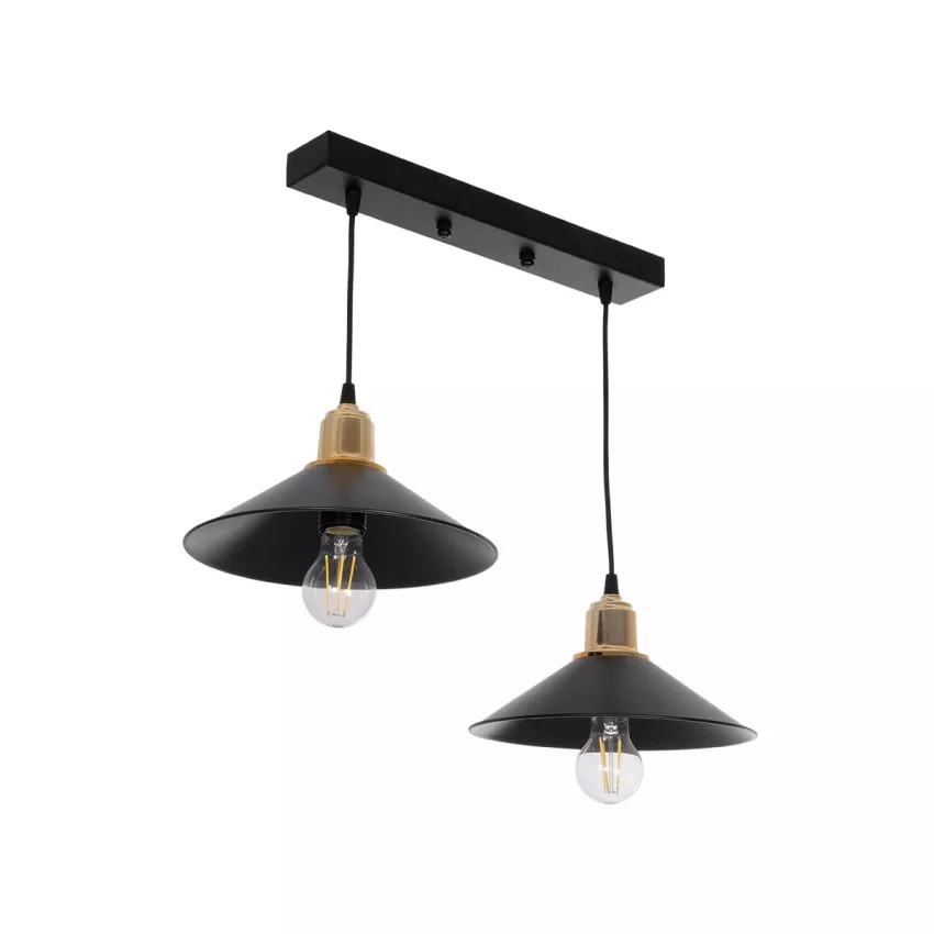 GLOBOSTAR® LUCANA  Vintage Κρεμαστό Φωτιστικό Οροφής με Ντουί 2 x E27 AC 220-240V IP20 - Μαύρο & Χρυσό - Μ57 x Π25 x Υ26cm