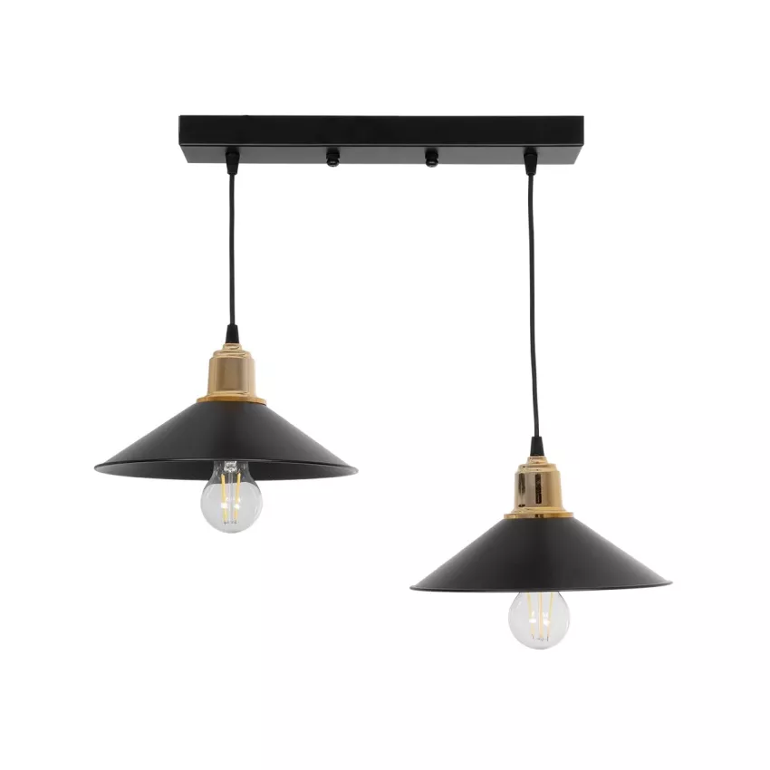 GLOBOSTAR® LUCANA  Vintage Κρεμαστό Φωτιστικό Οροφής με Ντουί 2 x E27 AC 220-240V IP20 - Μαύρο & Χρυσό - Μ57 x Π25 x Υ26cm