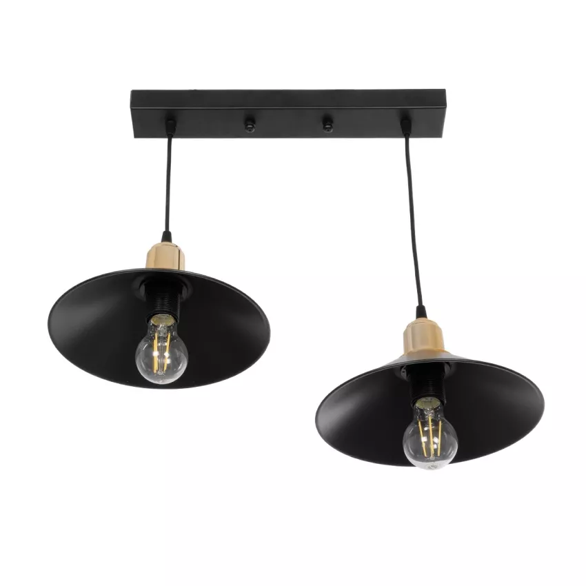 GLOBOSTAR® LUCANA  Vintage Κρεμαστό Φωτιστικό Οροφής με Ντουί 2 x E27 AC 220-240V IP20 - Μαύρο & Χρυσό - Μ57 x Π25 x Υ26cm
