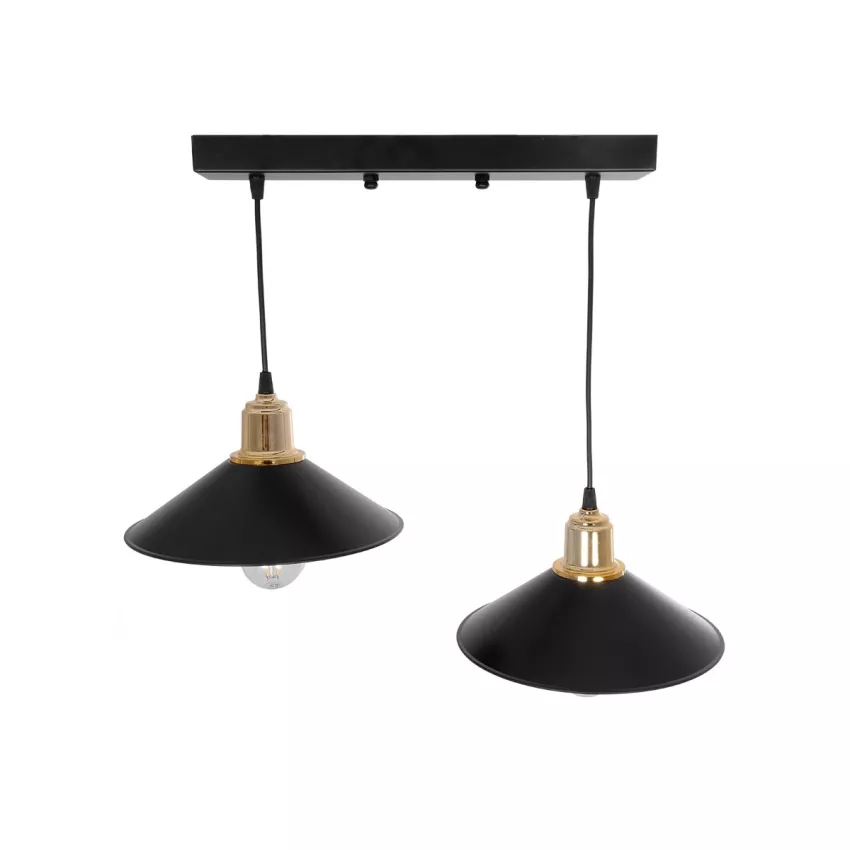 GLOBOSTAR® LUCANA  Vintage Κρεμαστό Φωτιστικό Οροφής με Ντουί 2 x E27 AC 220-240V IP20 - Μαύρο & Χρυσό - Μ57 x Π25 x Υ26cm
