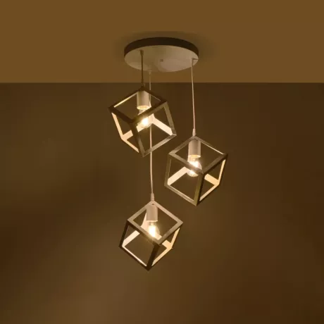 GLOBOSTAR® DISE  Μοντέρνο Κρεμαστό Φωτιστικό Οροφής με Ντουί 3 x E27 AC 220-240V IP20 - Λευκό - Μ48 x Π48 x Υ65cm