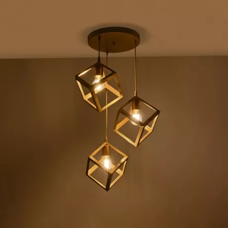 GLOBOSTAR® DISE  Μοντέρνο Κρεμαστό Φωτιστικό Οροφής με Ντουί 3 x E27 AC 220-240V IP20 - Χρυσό - Μ48 x Π48 x Υ65cm