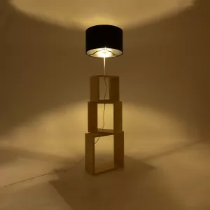 LUMO  Μοντέρνο Επιδαπέδιο Φωτιστικό Μονόφωτο 1 x E27 IP20 Μπεζ Ξύλο με Μαύρο Ύφασμα - Μ37 x Π37 x Υ155cm