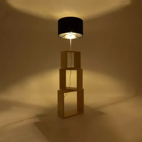 LUMO  Μοντέρνο Επιδαπέδιο Φωτιστικό Μονόφωτο 1 x E27 IP20 Μπεζ Ξύλο με Μαύρο Ύφασμα - Μ37 x Π37 x Υ155cm