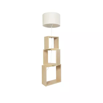 LUMO  Μοντέρνο Επιδαπέδιο Φωτιστικό Μονόφωτο 1 x E27 IP20 Μπεζ Ξύλο με Μπεζ Ύφασμα - Μ37 x Π37 x Υ155cm
