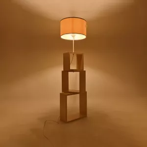 LUMO  Μοντέρνο Επιδαπέδιο Φωτιστικό Μονόφωτο 1 x E27 IP20 Μπεζ Ξύλο με Μπεζ Ύφασμα - Μ37 x Π37 x Υ155cm