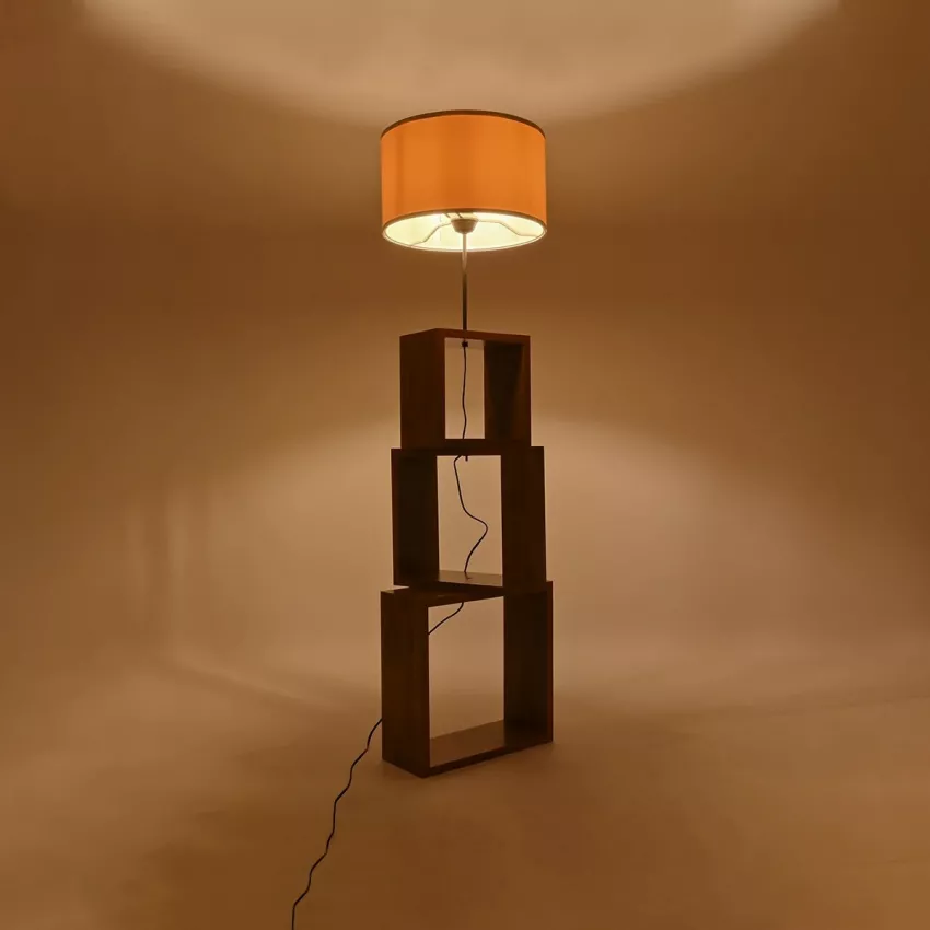 LUMO  Μοντέρνο Επιδαπέδιο Φωτιστικό Μονόφωτο 1 x E27 IP20 Καρυδί Ξύλο με Μπεζ Ύφασμα - Μ37 x Π37 x Υ155cm