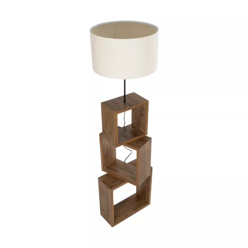 LUMO  Μοντέρνο Επιδαπέδιο Φωτιστικό Μονόφωτο 1 x E27 IP20 Καρυδί Ξύλο με Μπεζ Ύφασμα - Μ37 x Π37 x Υ155cm