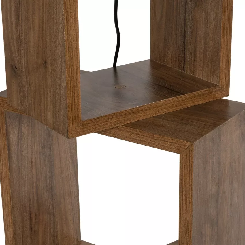 LUMO  Μοντέρνο Επιδαπέδιο Φωτιστικό Μονόφωτο 1 x E27 IP20 Καρυδί Ξύλο με Μπεζ Ύφασμα - Μ37 x Π37 x Υ155cm