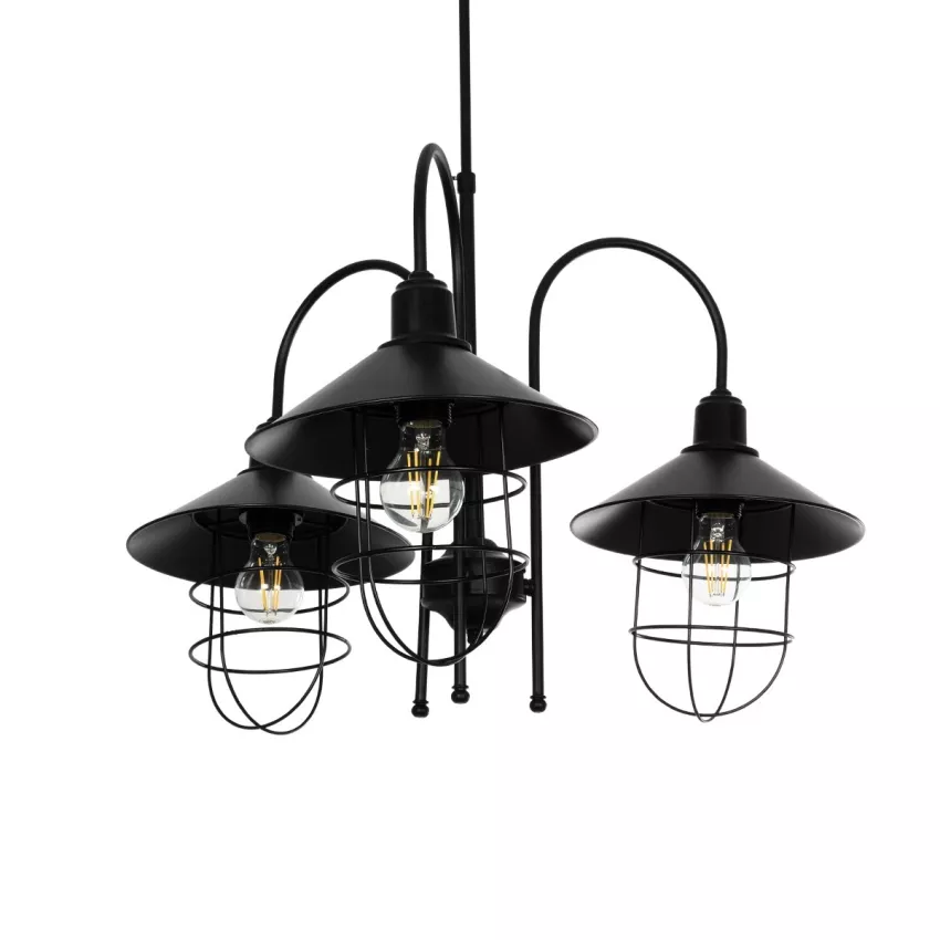 BLAZEO  Vintage Κρεμαστό Φωτιστικό Καμπάνα Τρίφωτο 3 x E27 IP20 Μαύρο Μέταλλο - Μ40 x Π40 x Υ40cm