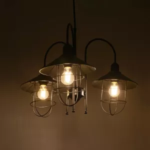 BLAZEO  Vintage Κρεμαστό Φωτιστικό Καμπάνα Τρίφωτο 3 x E27 IP20 Μαύρο Μέταλλο - Μ40 x Π40 x Υ40cm