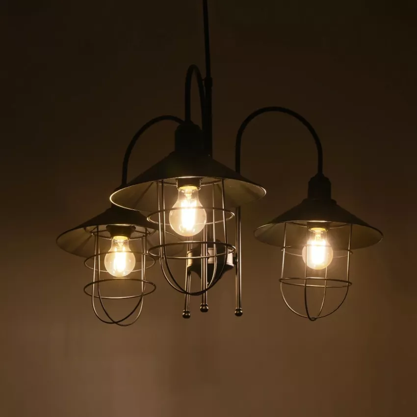 BLAZEO  Vintage Κρεμαστό Φωτιστικό Καμπάνα Τρίφωτο 3 x E27 IP20 Μαύρο Μέταλλο - Μ40 x Π40 x Υ40cm