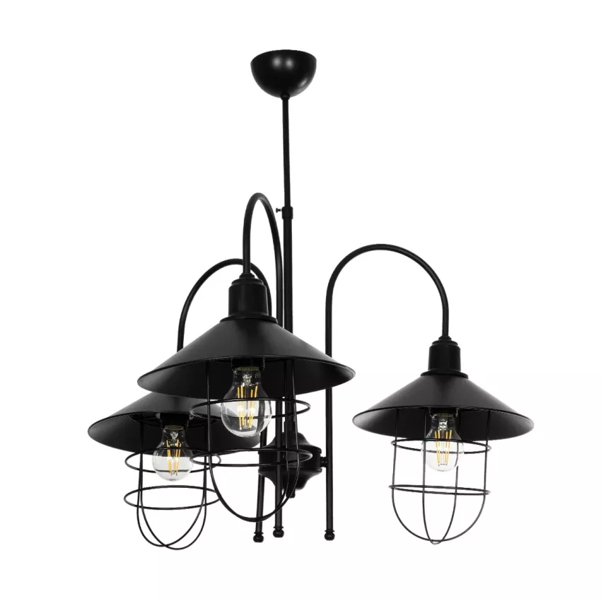 BLAZEO  Vintage Κρεμαστό Φωτιστικό Καμπάνα Τρίφωτο 3 x E27 IP20 Μαύρο Μέταλλο - Μ40 x Π40 x Υ40cm