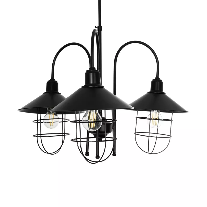 BLAZEO  Vintage Κρεμαστό Φωτιστικό Καμπάνα Τρίφωτο 3 x E27 IP20 Μαύρο Μέταλλο - Μ40 x Π40 x Υ40cm