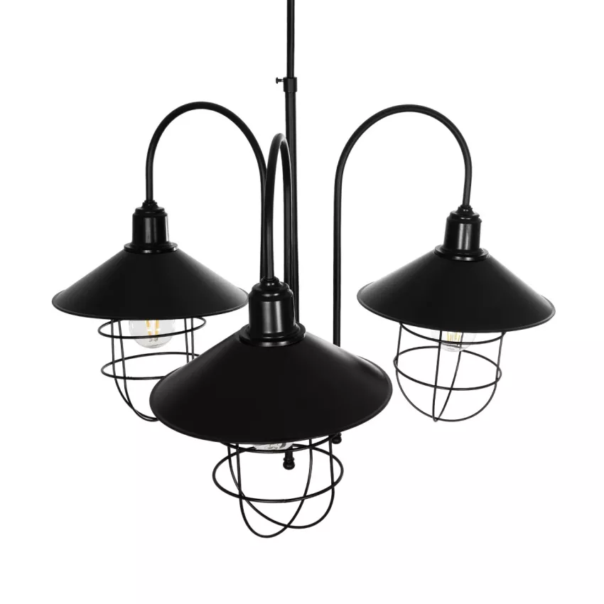 BLAZEO  Vintage Κρεμαστό Φωτιστικό Καμπάνα Τρίφωτο 3 x E27 IP20 Μαύρο Μέταλλο - Μ40 x Π40 x Υ40cm