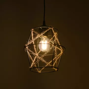 GLOBOSTAR® SOLON  Vintage Κρεμαστό Φωτιστικό Οροφής με Ντουί 1 x E27 AC 220-240V IP20 - Μαύρο & Μπεζ - Μ22 x Π22 x Υ27cm